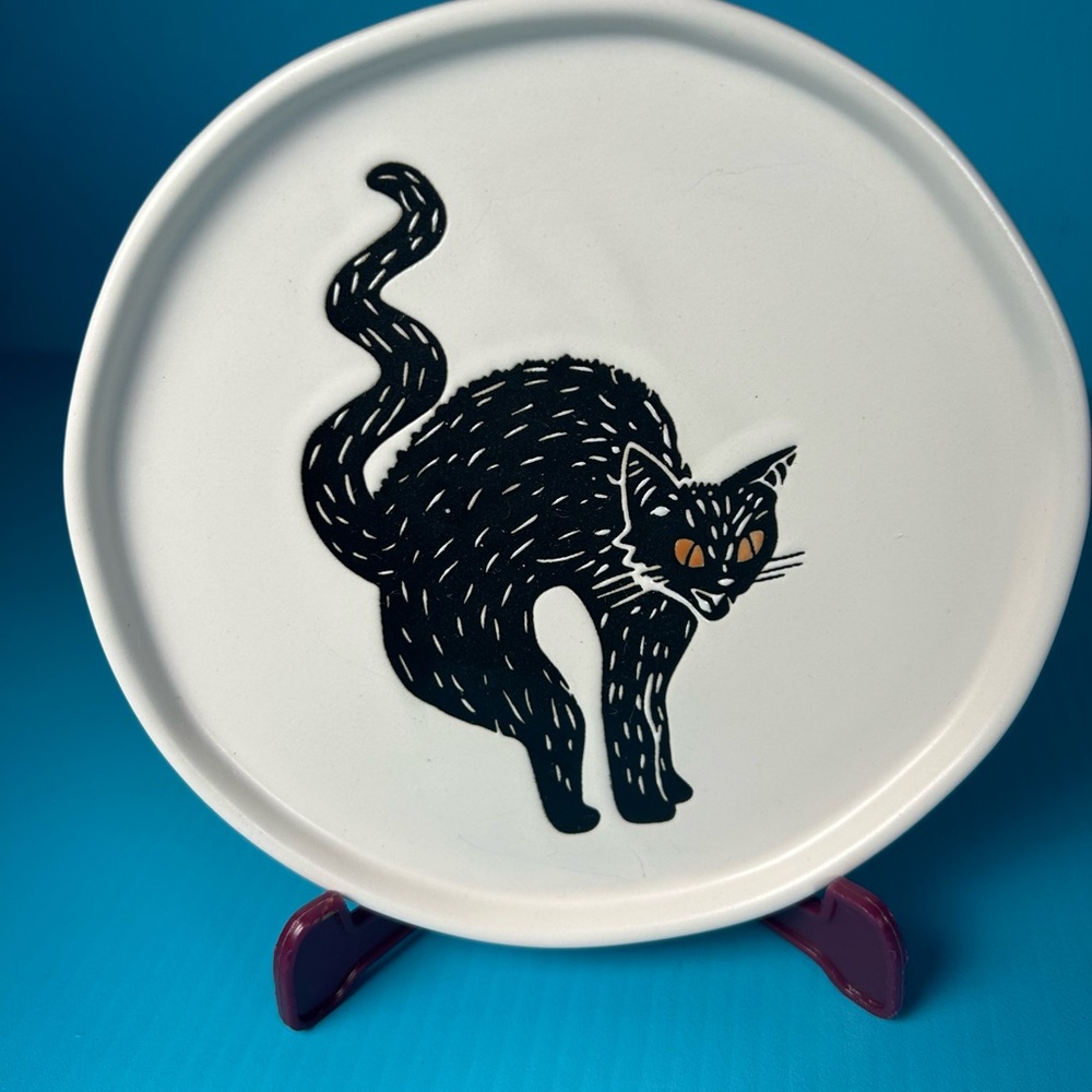 Halloween black scared cat plate appetizer dish stoneware piece Target Threshold
